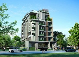 An artist’s render shows the completed Sixty-Six Condominium building.